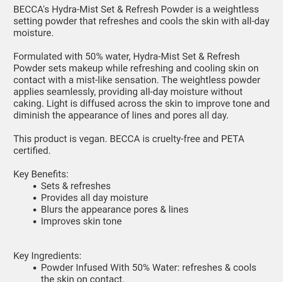 TRAVEL BECCA HYDRA-MIST SETTING & REFRESHING POWD… - Picture 5 of 8
